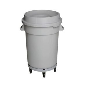 Basurero Plástico Redondo con Plataforma Móvil y Tapa Embudo Secowash – 100 L, Gris