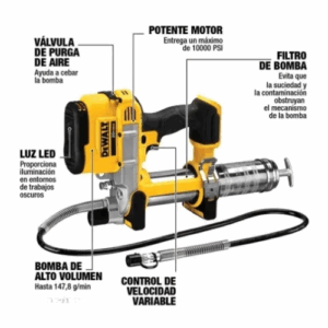 Pistola Engrasadora DEWALT 20V MAX 5oz/min con Manguera Flexible 42" Sin Baterías ni Cargador - Imagen 3