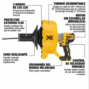Destapador de Cañerías DEWALT 20V MAX XR Sin Baterías ni Cargador - Imagen 3